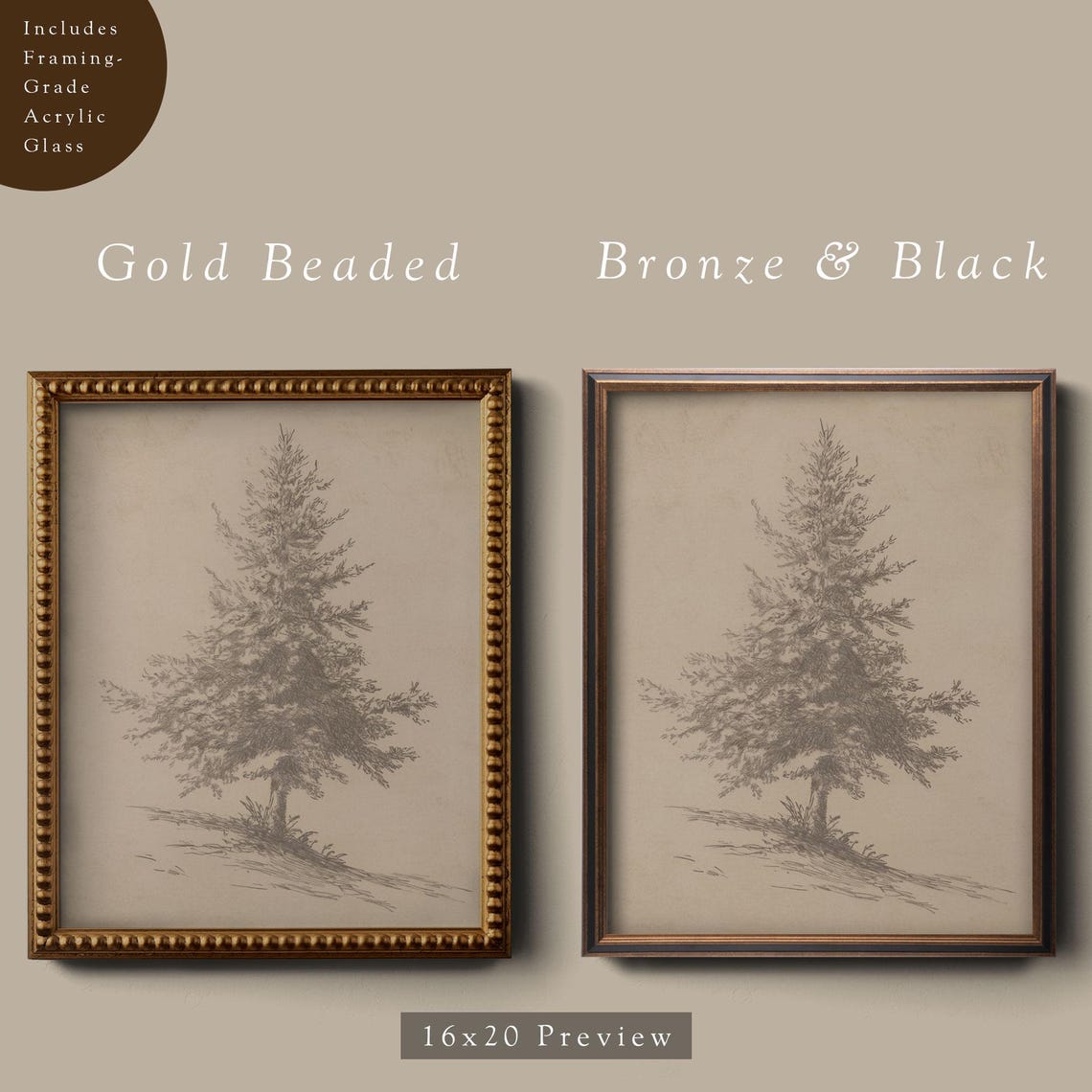 Framed Pine Tree Gicle Art Print Vertical Neutral Christmas Wall Art Moody Vintage Style Winter Holiday Decor Or Cotton Paper - Image 4