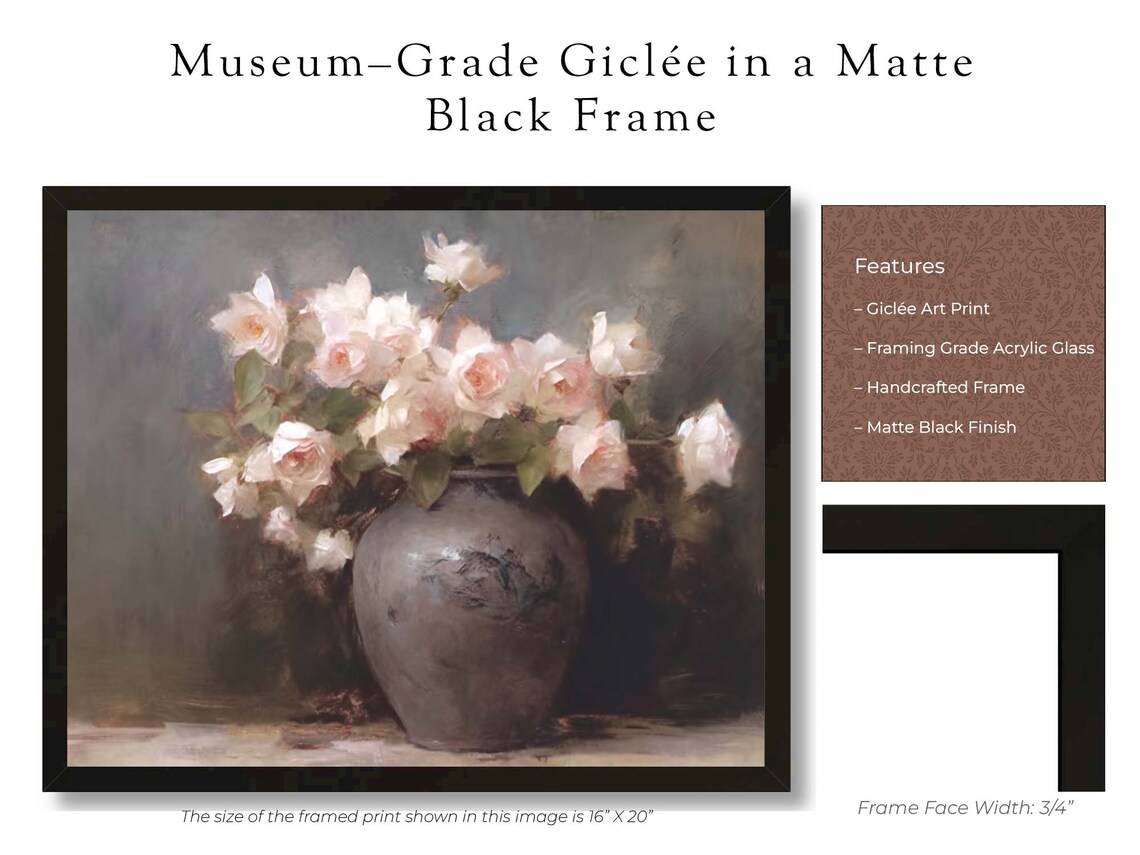 Vase With Flowers, Farmhouse Oil Painting Art Print - Image 3