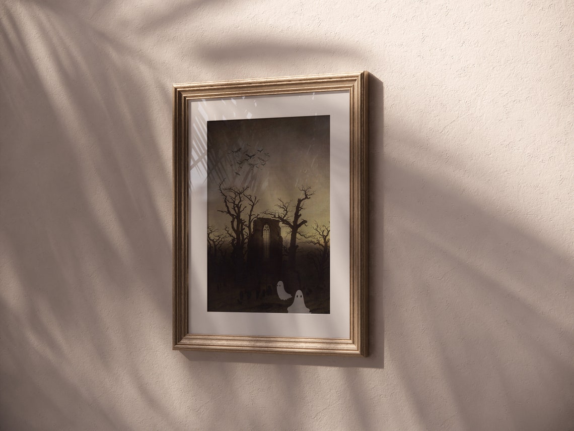 Gothic Abbey Ruin Bats Moon Ghosts Altered Vintage Art Poster - Image 3