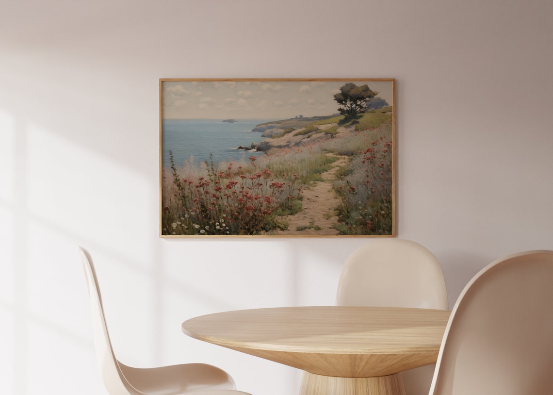 Coastal Cliff Path Wildflowers Overlooking Sea Vintage Wall Art - Image 3