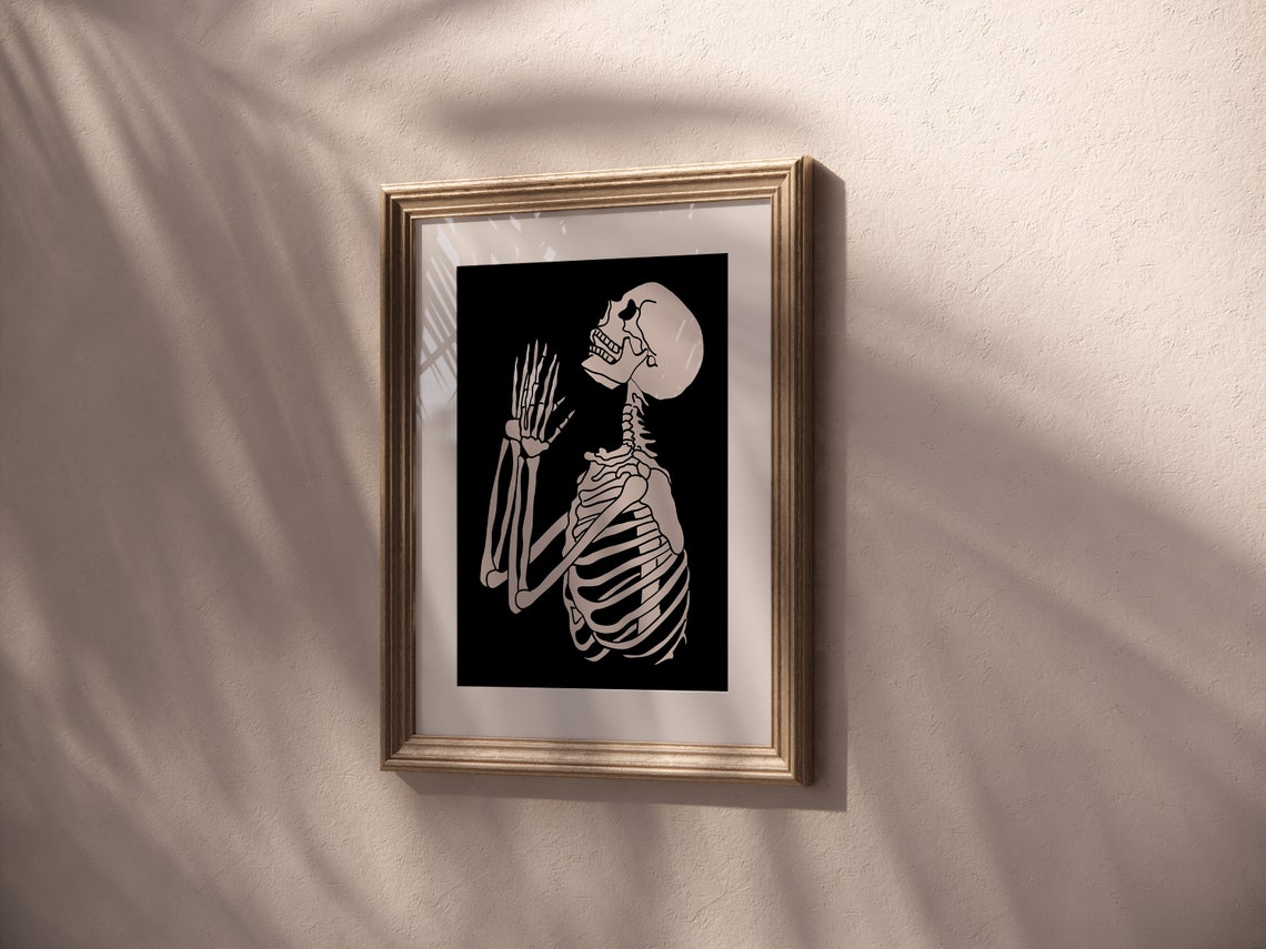 Laughing Skeleton White on Black Bold Halloween Statement Poster - Image 4