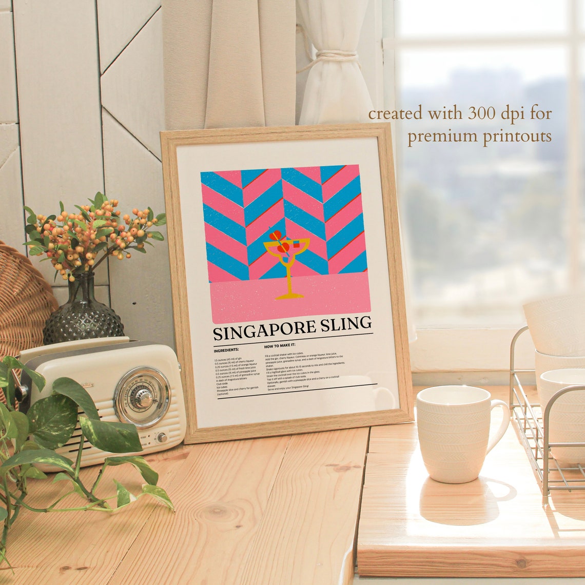 Singapore Sling Cocktail Recipe Retro Bar Kitchen Decor Poster - Image 3