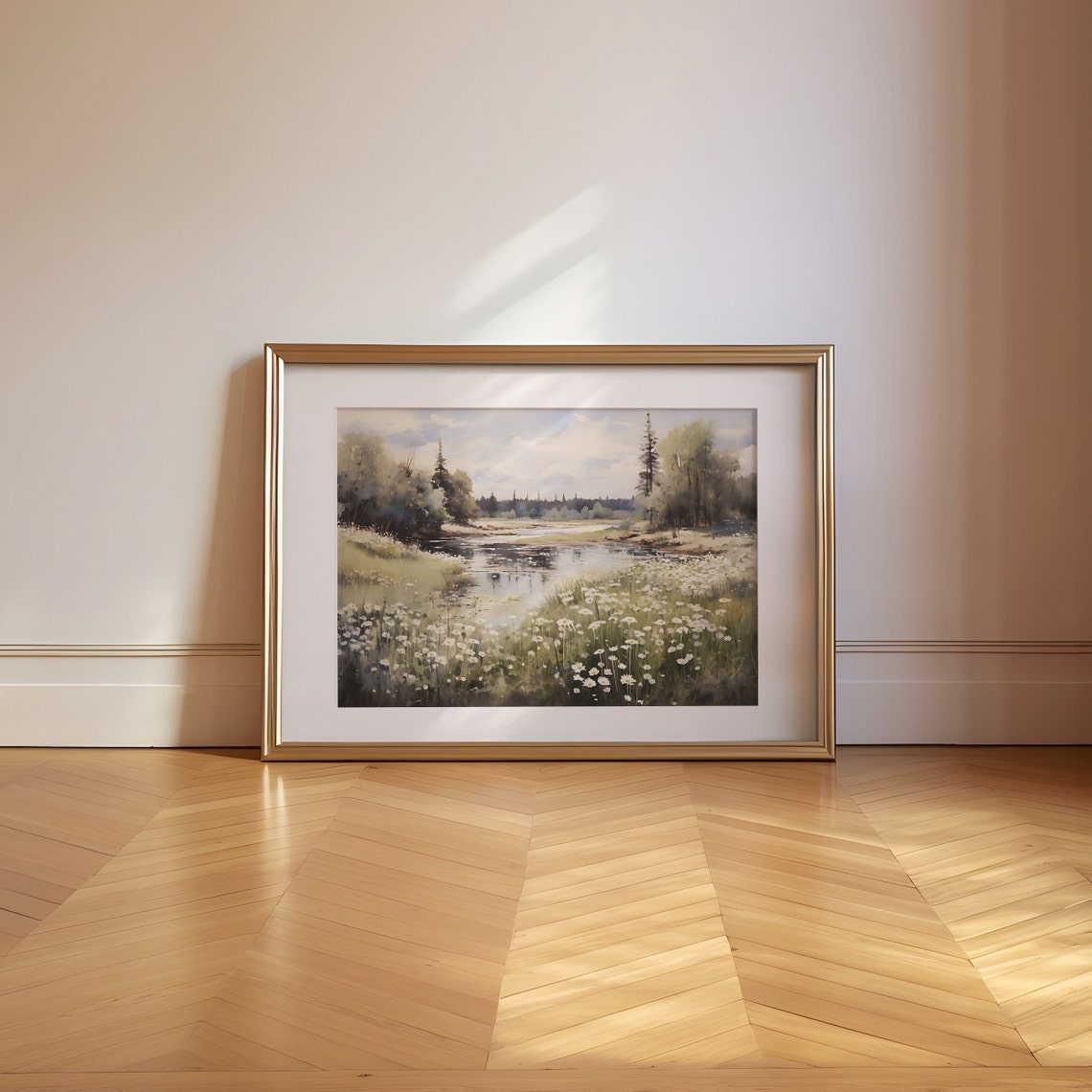 White Daisies by Calm Pond Watercolor Gallery Decor Print Set - Image 3