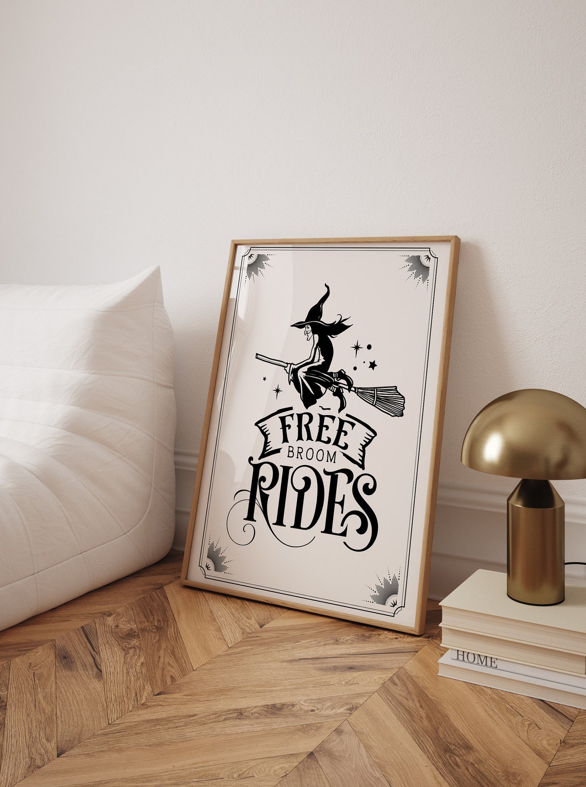 Free Broom Rides Witch Flying Broomstick Halloween Typography Poster - Image 3