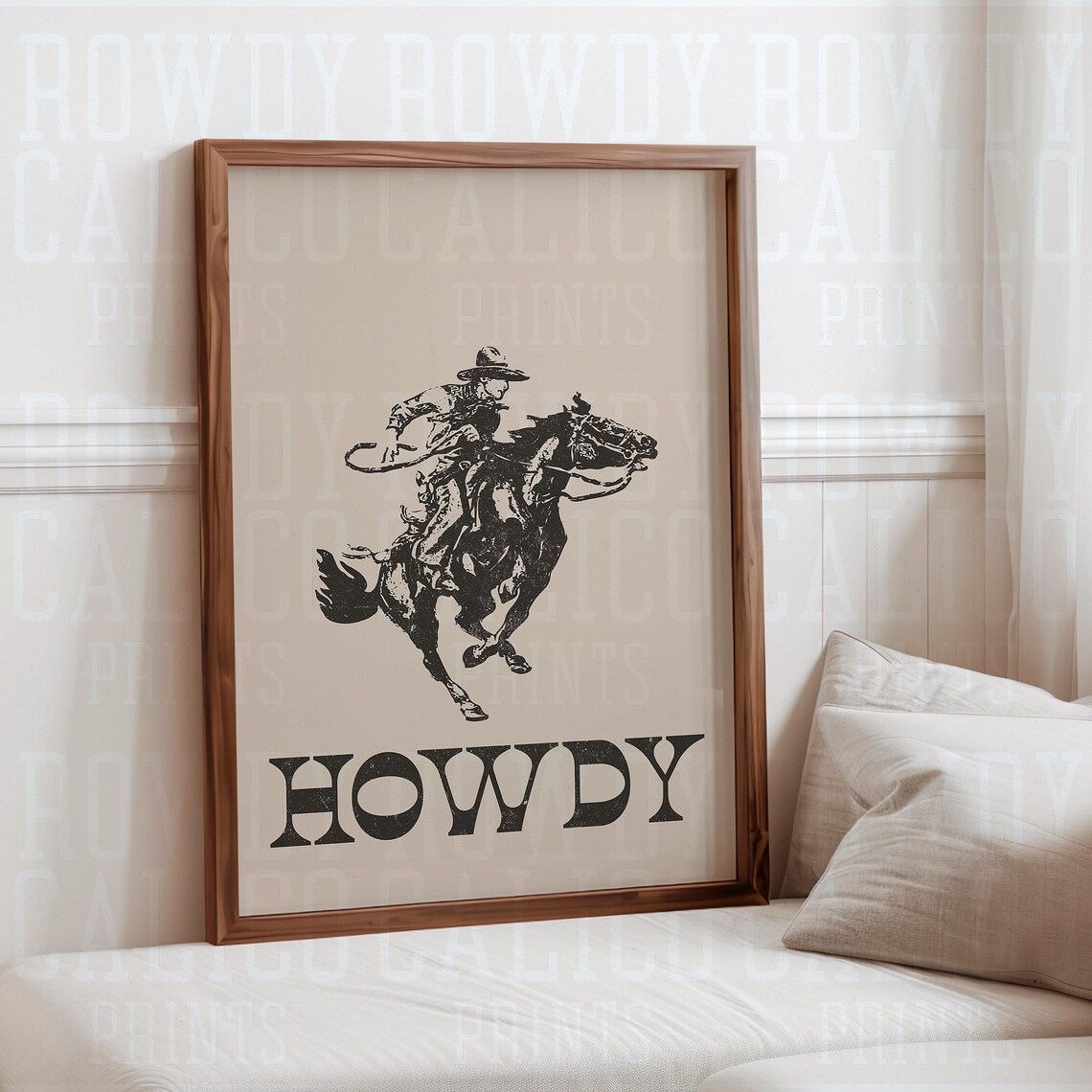 Howdy Vintage Rodeo Bronco Rider Retro Western Decor Quote Poster
