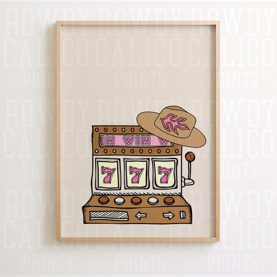 Lucky Cowgirl Slot Machine 777 Western Vintage Style Prints Minimalist Neutral Colors Trendy Wall Art Posters