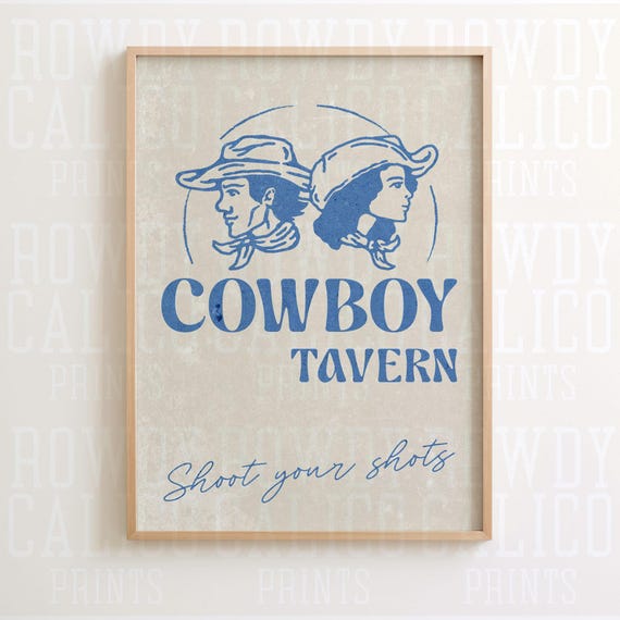 Cowboy Tavern Western Vintage Style Prints Minimalist Neutral Colors Trendy Wall Art Posters Tan