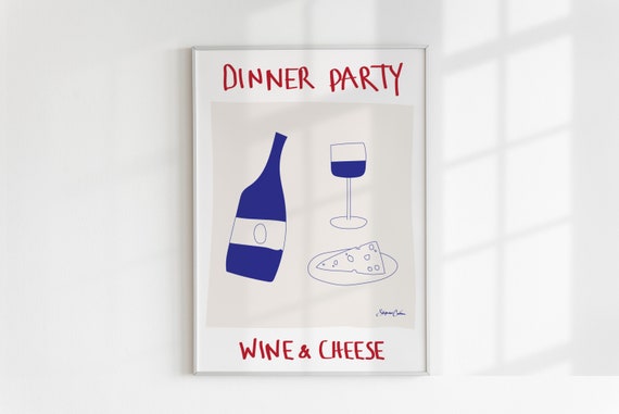 Dinner Party Kitchen Print Cool Wall Art Decor Dopamine Retro Poster Maximalist Coffee Bar Cart