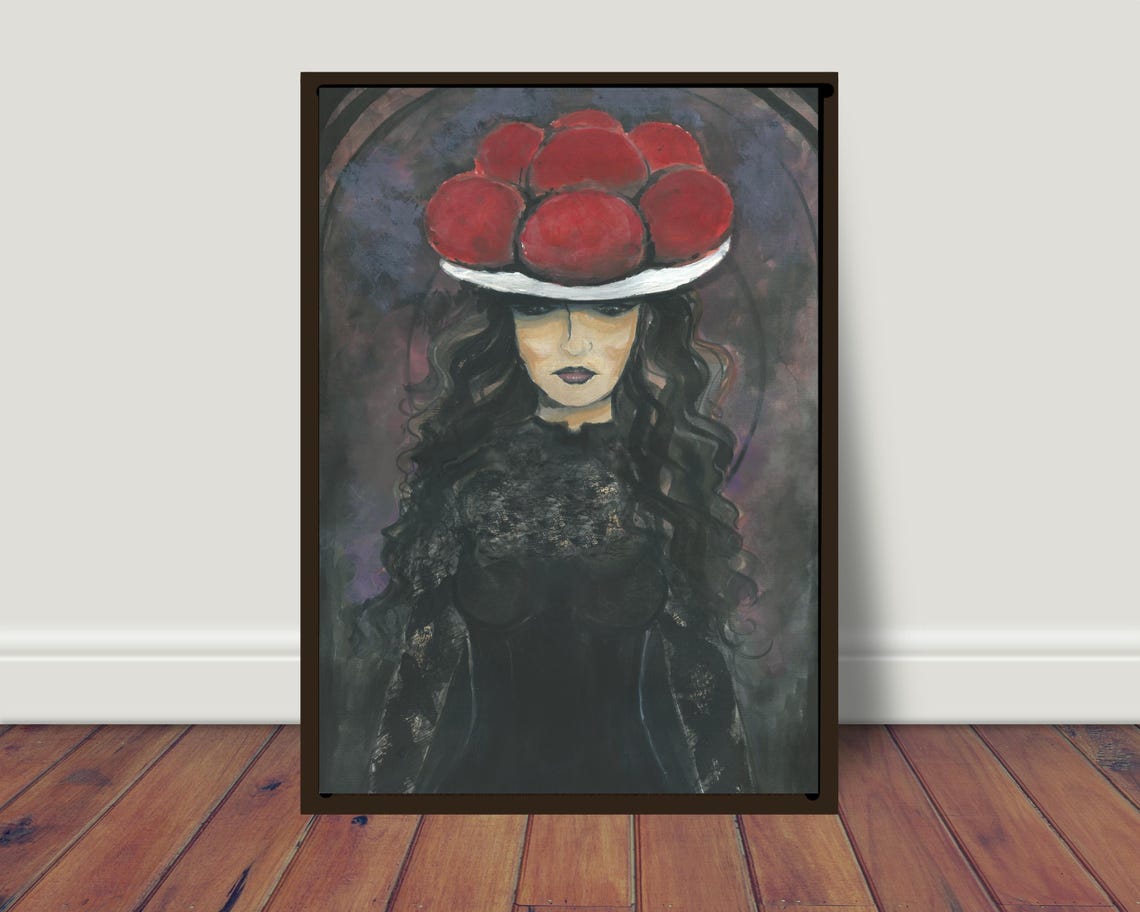 Woman in Bollenhut Black Dress Red Pompom Hat Portrait Poster - Image 2