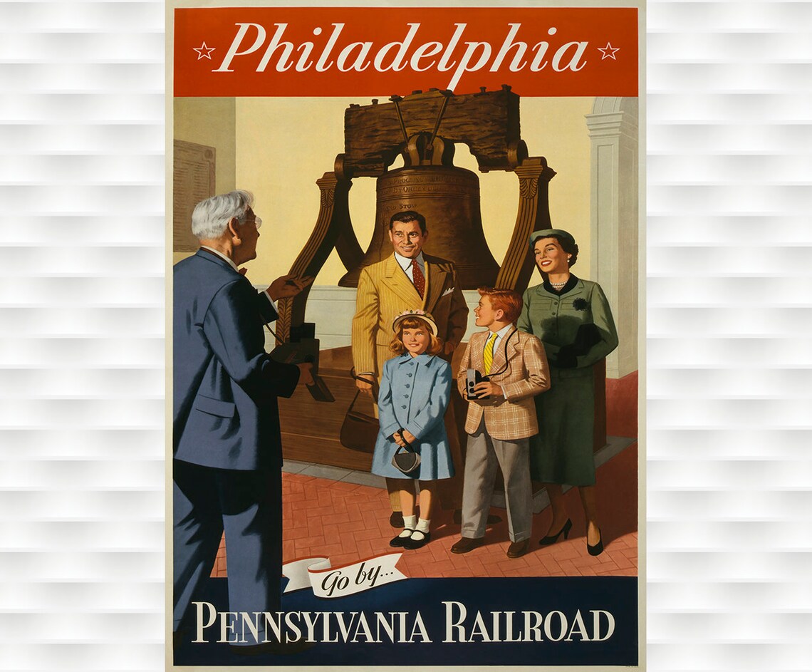 Philadelphia Liberty Bell Pennsylvania Railroad Vintage Travel Poster