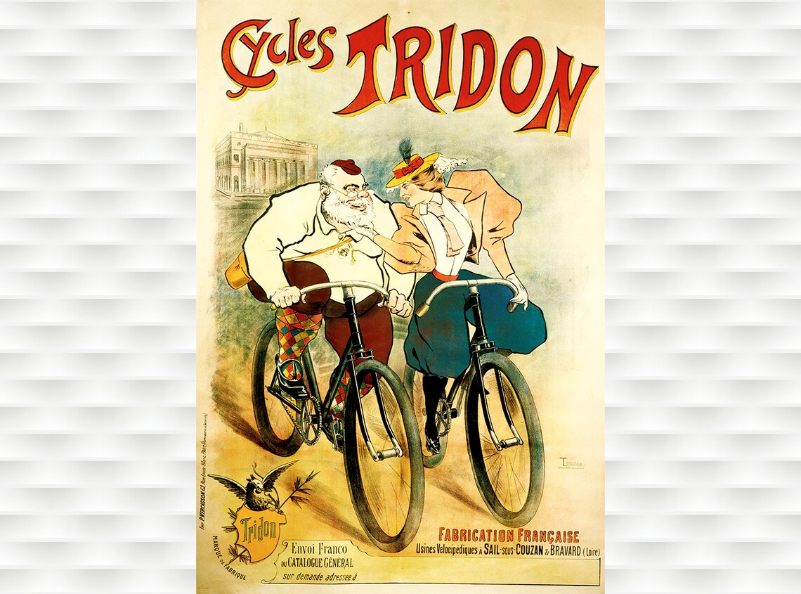 Cycles Tridon Vintage French Bicycle Couple Ride Advertising Poster