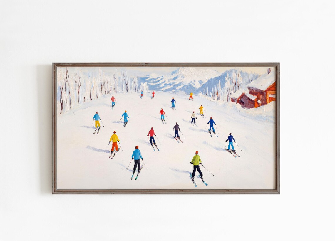 Vintage Ski Resort Scene Chalet Mountain Retro Winter Art Poster - Image 4