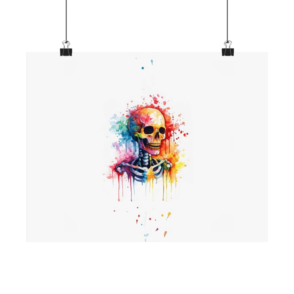 Colorful Skull Watercolor Splash Gothic Halloween Party Poster