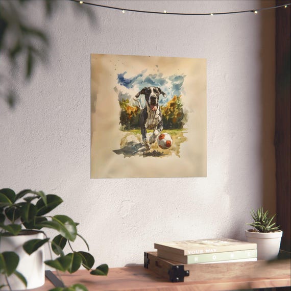 Soccer Great Dane Maximalist Eclectic Sports Poster Print Rugged Football Airbnb Childrens Art Fantasy Nature Rustic Wall Decor