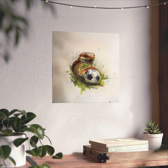 Soccer Snake Maximalist Eclectic Sports Poster Print Rugged Football Airbnb Childrens Art Fantasy Nature Rustic Wall Decor