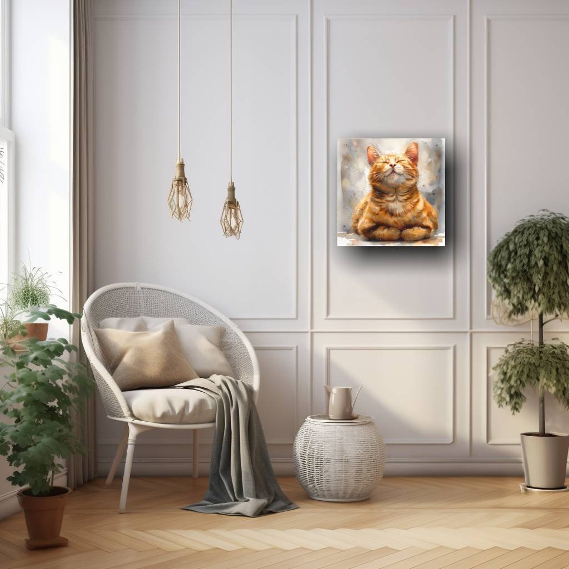 Blissful Ginger Cat with Closed Eyes Watercolor Splashes Poster - Image 7