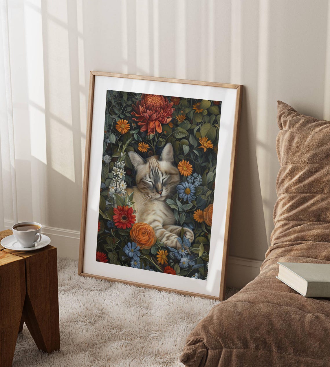 Sleeping Lynx Point Siamese Cat in a Botanical Wildflower Poster - Image 7