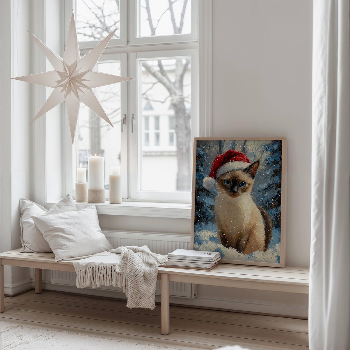 Siamese Kitten In Santa Hat Christmas Art Print - Image 5