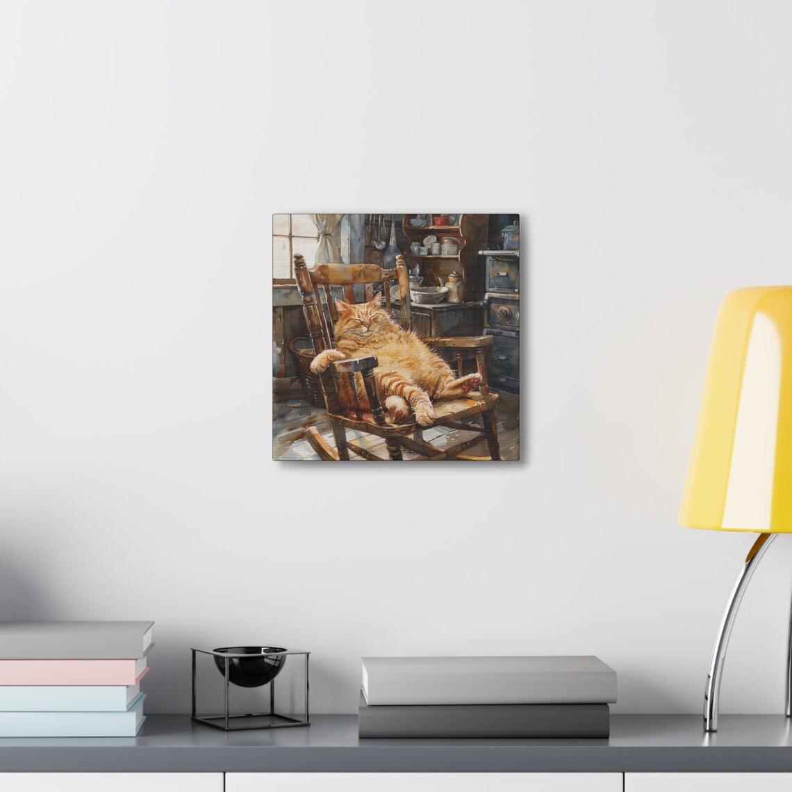 Fluffy Orange Cat Lounging in Wooden Rocking Chair Farmhouse Poster - Image 6