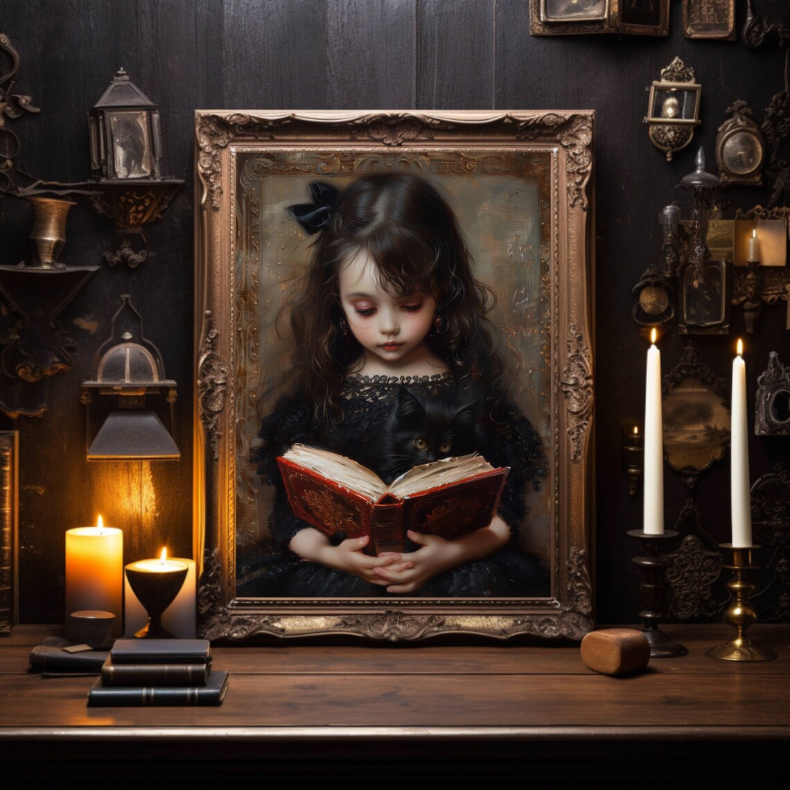 Girl Reading to Her Cat, Cat Wall Art Print - Image 5