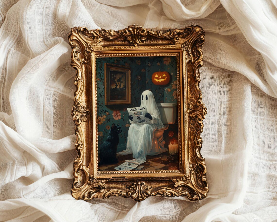 Ghost And Cat In Bathroom, Bathroom Wall Art Print - Image 6