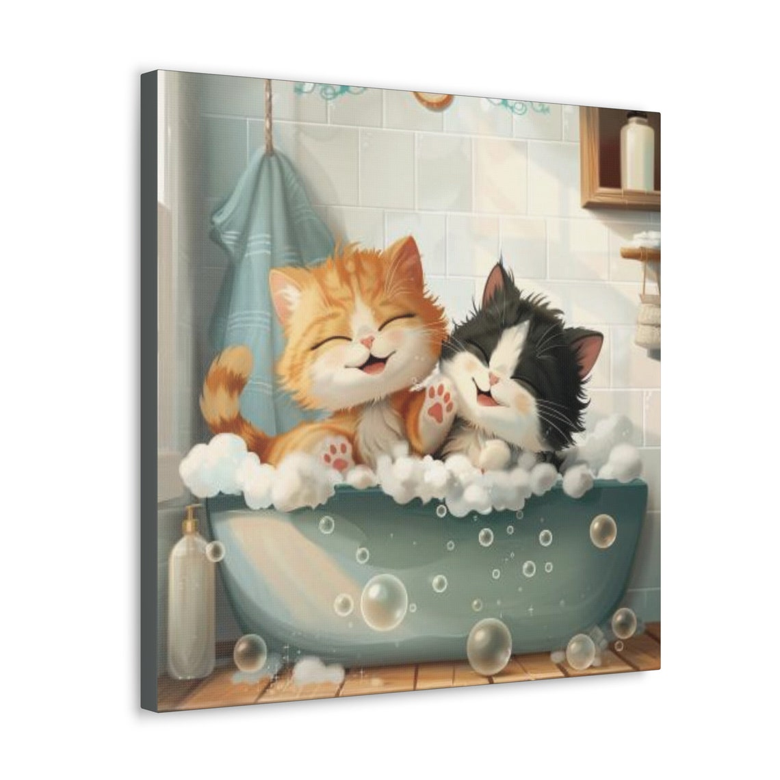 Two Happy Kittens Giggling Together in a Bubble Bath Cartoon Poster - Image 2