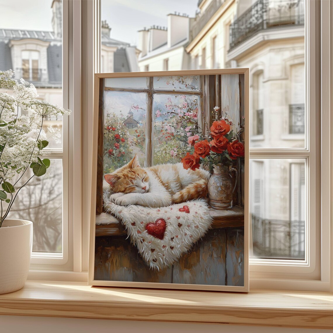 Tabby Cat Valentines Day Floral Wall Art Print - Image 7