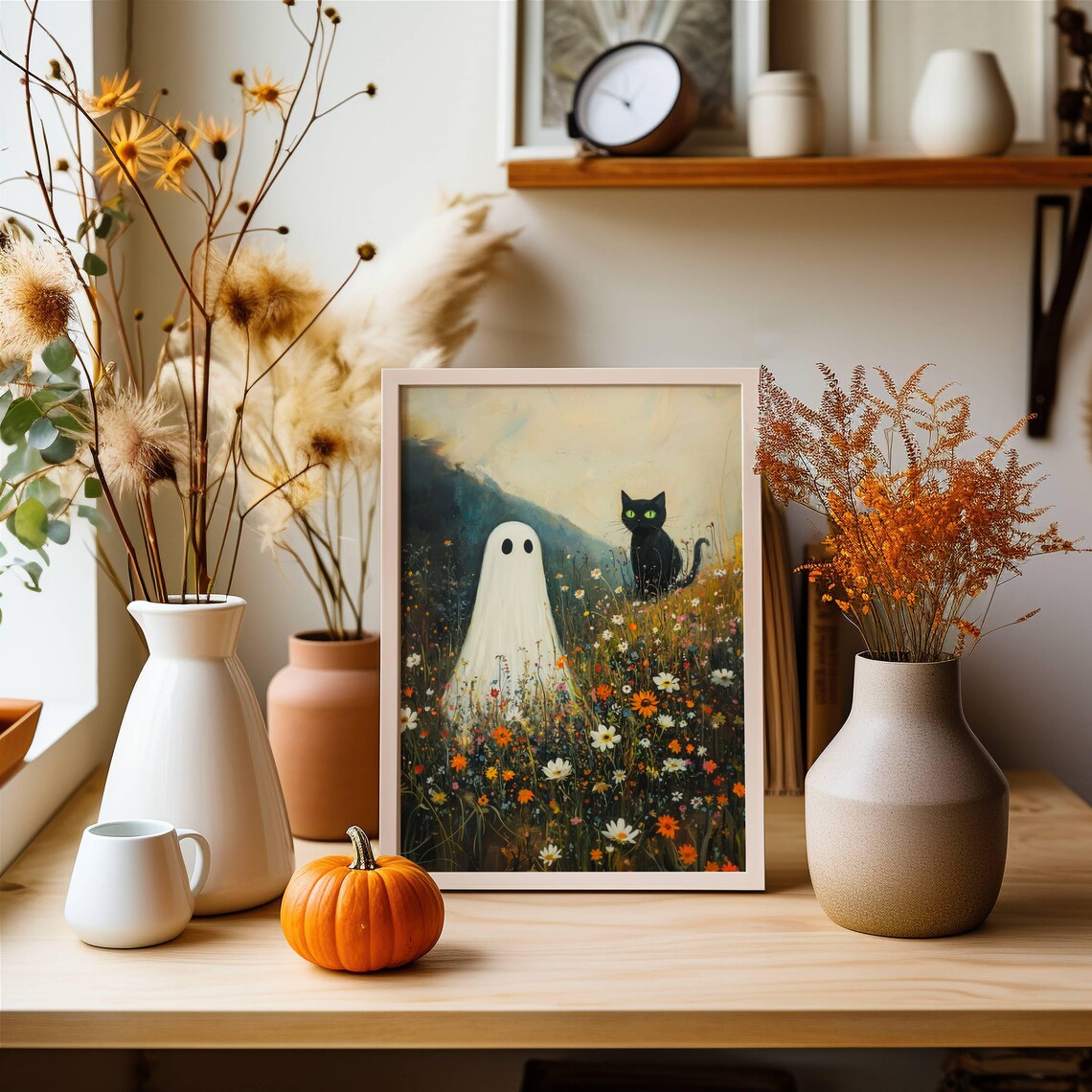 Ghost and Black Cat, Whimsigoth Halloween Poster - Image 6
