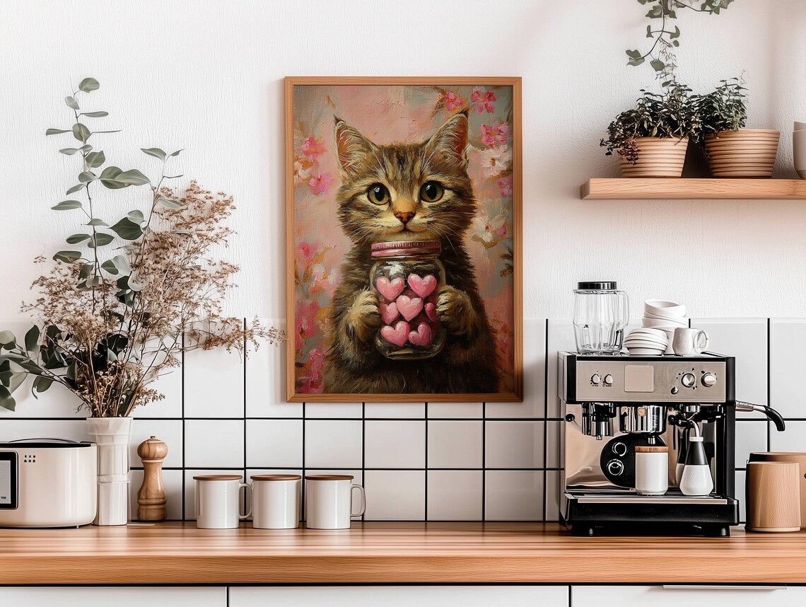 Valentines Day Tabby Cat Poster, Valentine Heart Decor - Image 2