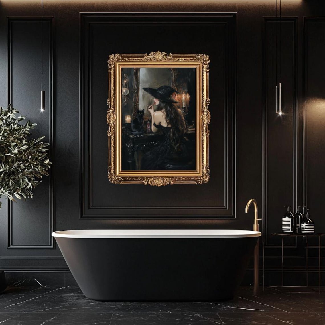 Witch Applying Lipstick, Gothic Bathroom Art Print - Image 5