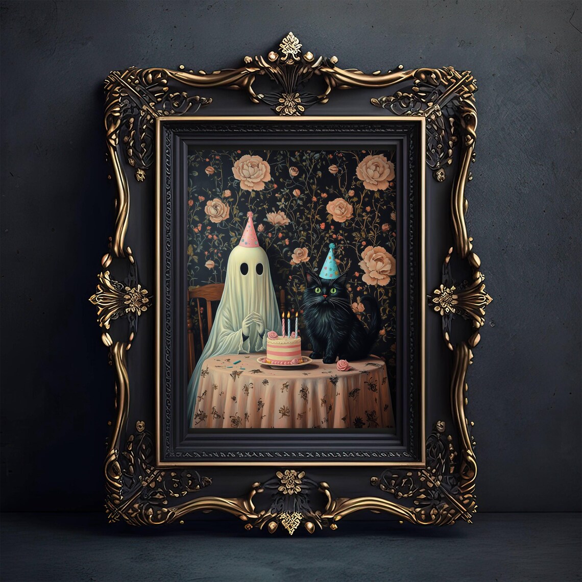 Ghost And Cat Birthday Party Cat Art Print