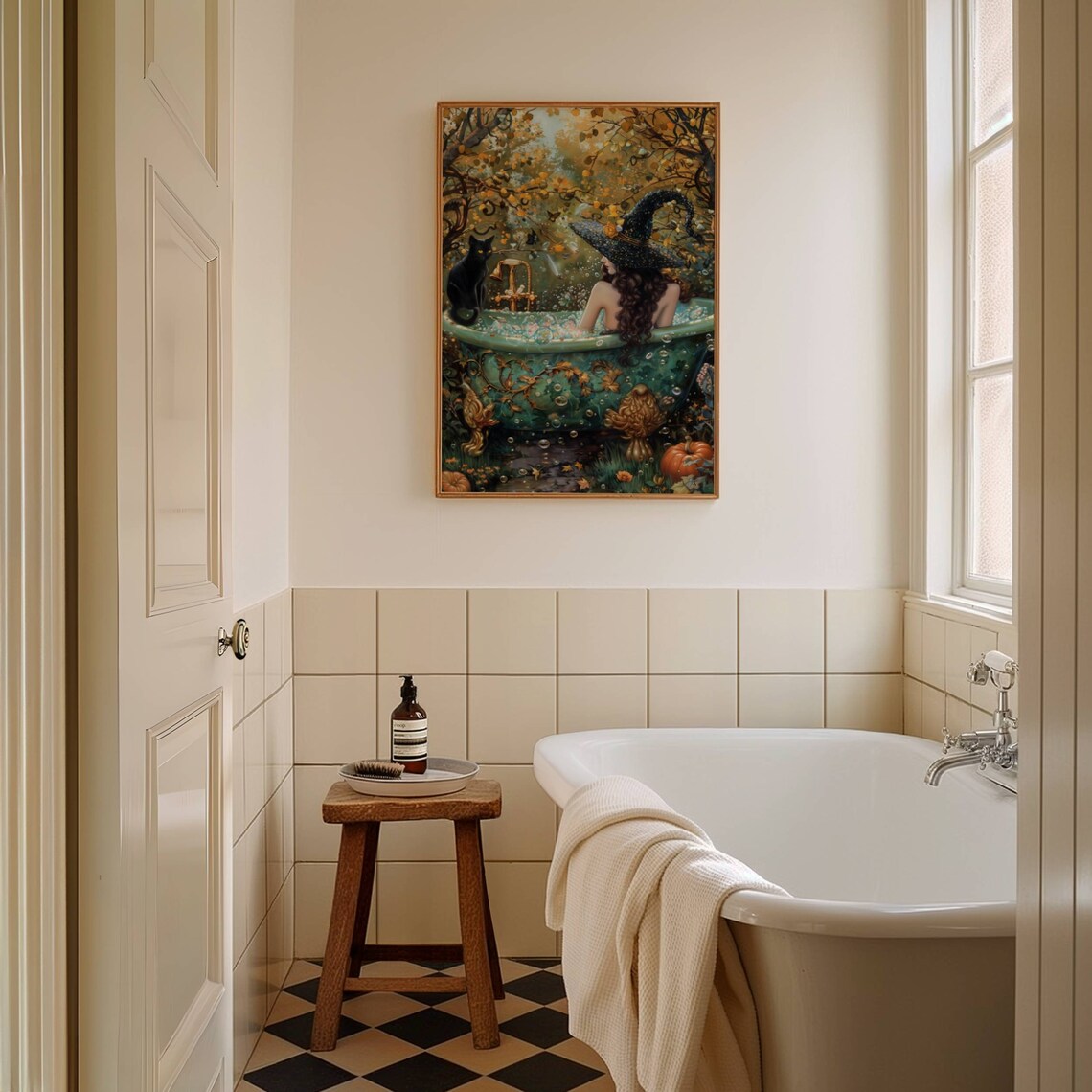 Witch In Garden Bathtub Halloween Art Print - Image 4