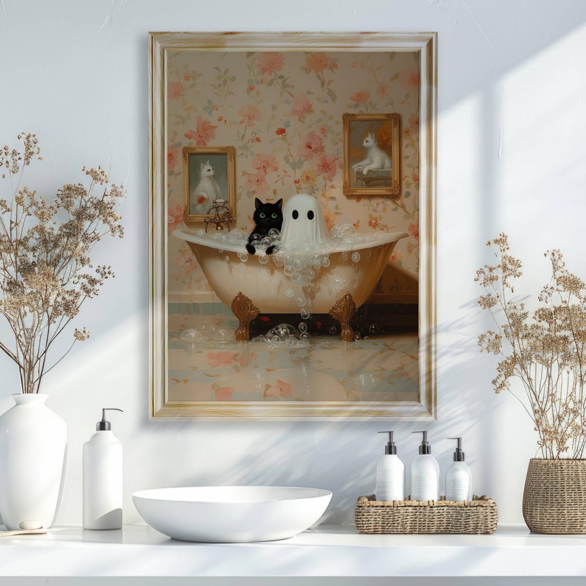 Ghost and Black Cat in an Overflowing Bubble Bath Vintage Poster - Image 5