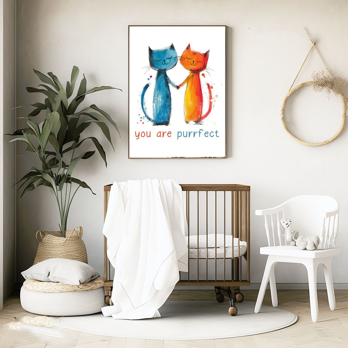 Two Sweet Watercolor Cats Holding Paws 'You Are Purrfect' Poster - Image 5
