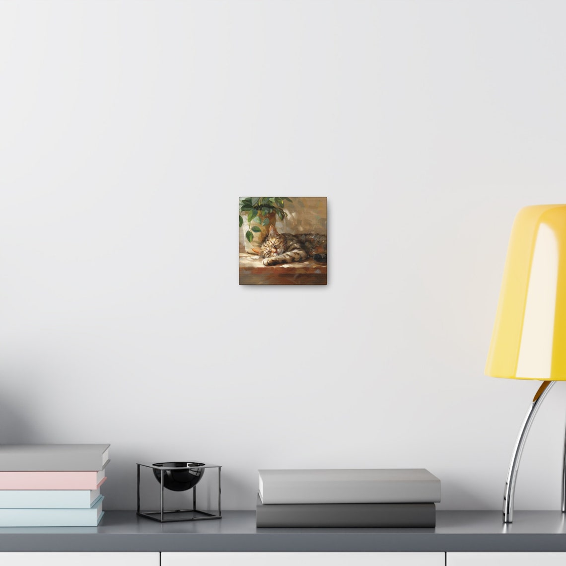 Sleeping Tabby Cat Napping in a Sunbeam by a Potted Plant Poster - Image 2