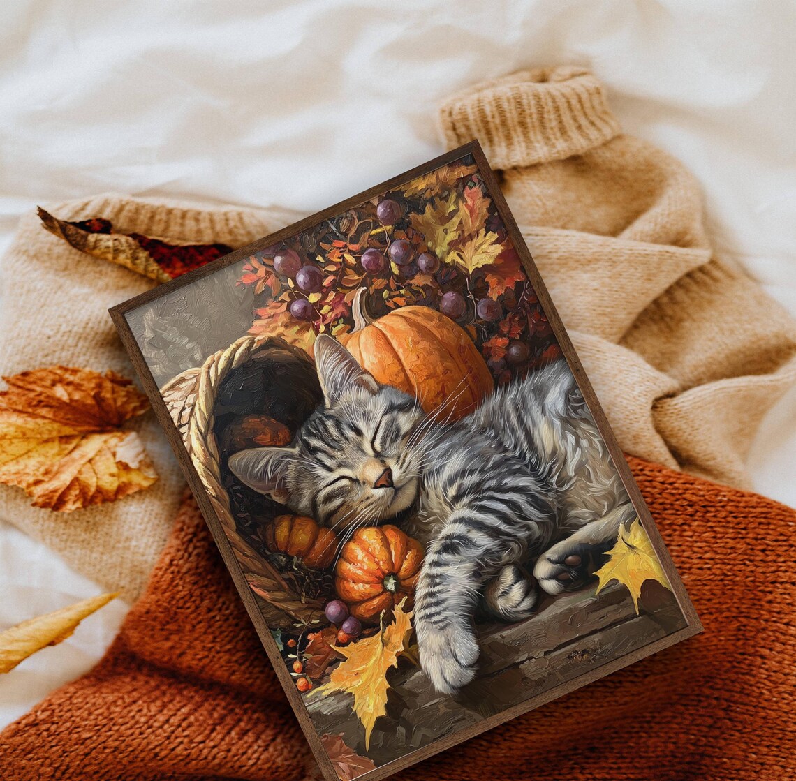 Tabby Cat Thanksgiving Cornucopia Wall Art Print - Image 6