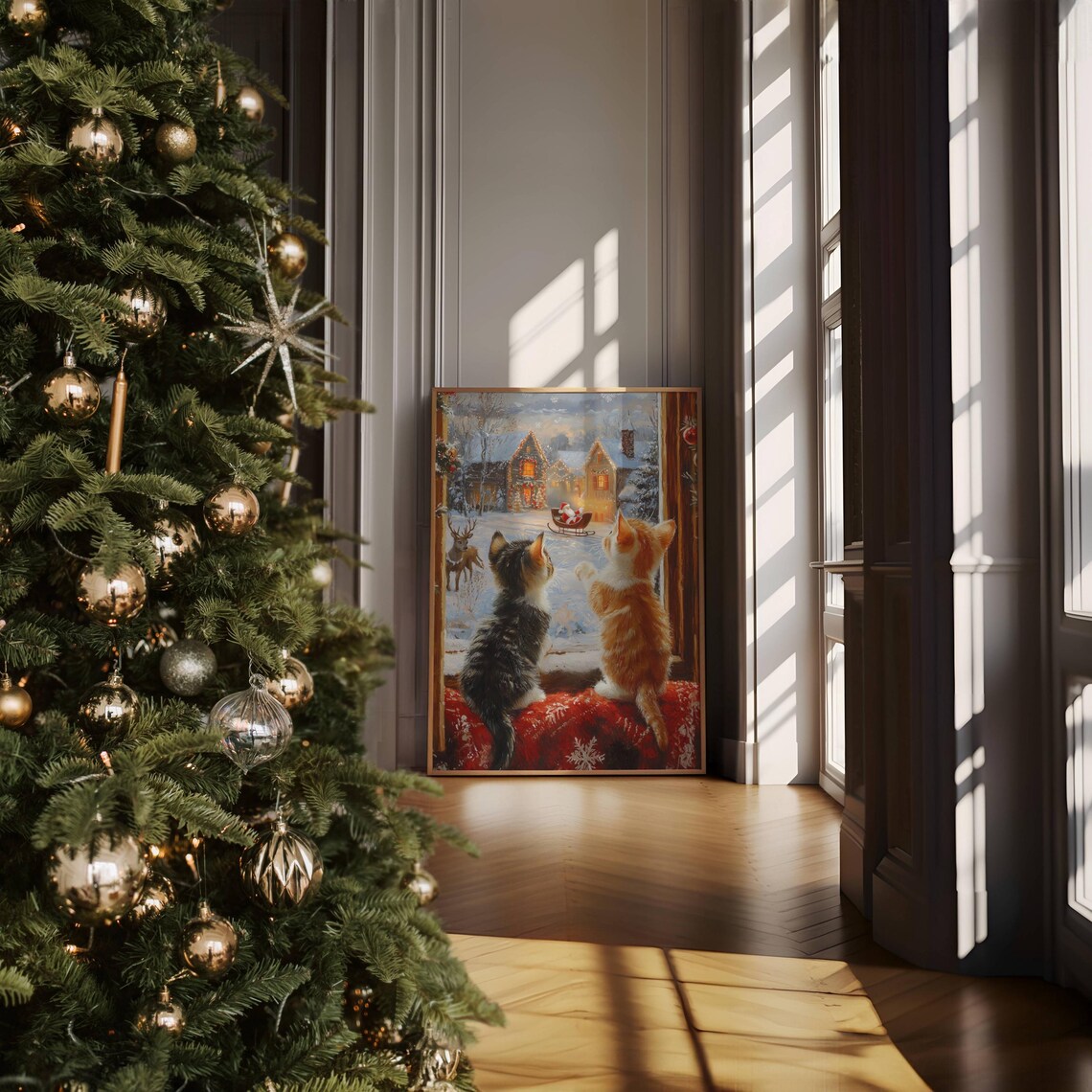 Kittens Watching Santa Claus Christmas Poster - Image 3