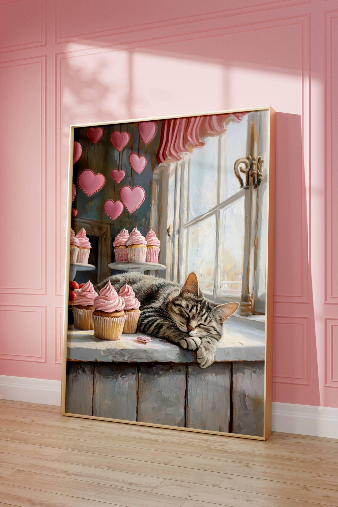 Tabby Cat And Cupcakes Valentines Day Poster - Image 3