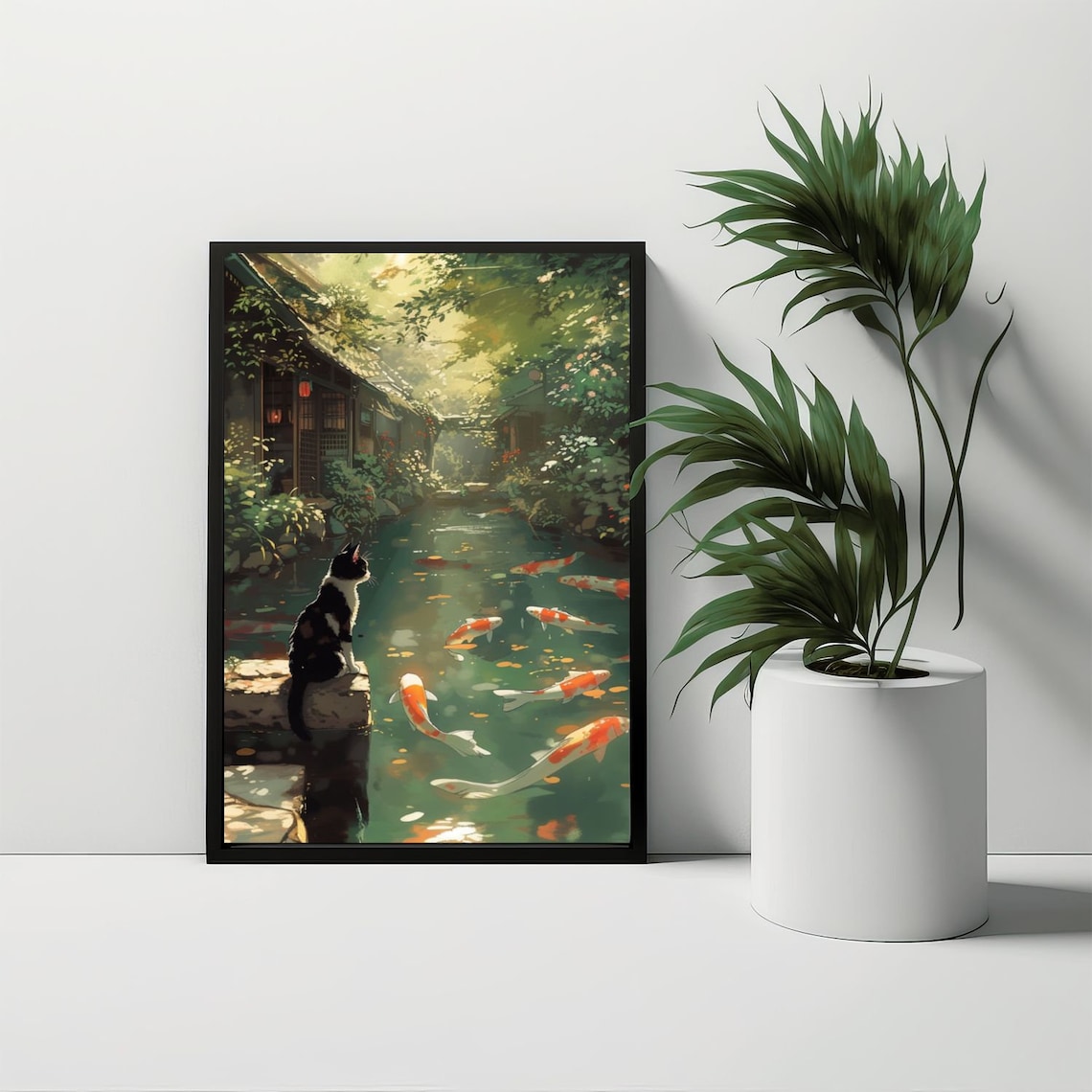 Cat and Koi Pond Cat Art Print, Cats & Wildlife - Image 2