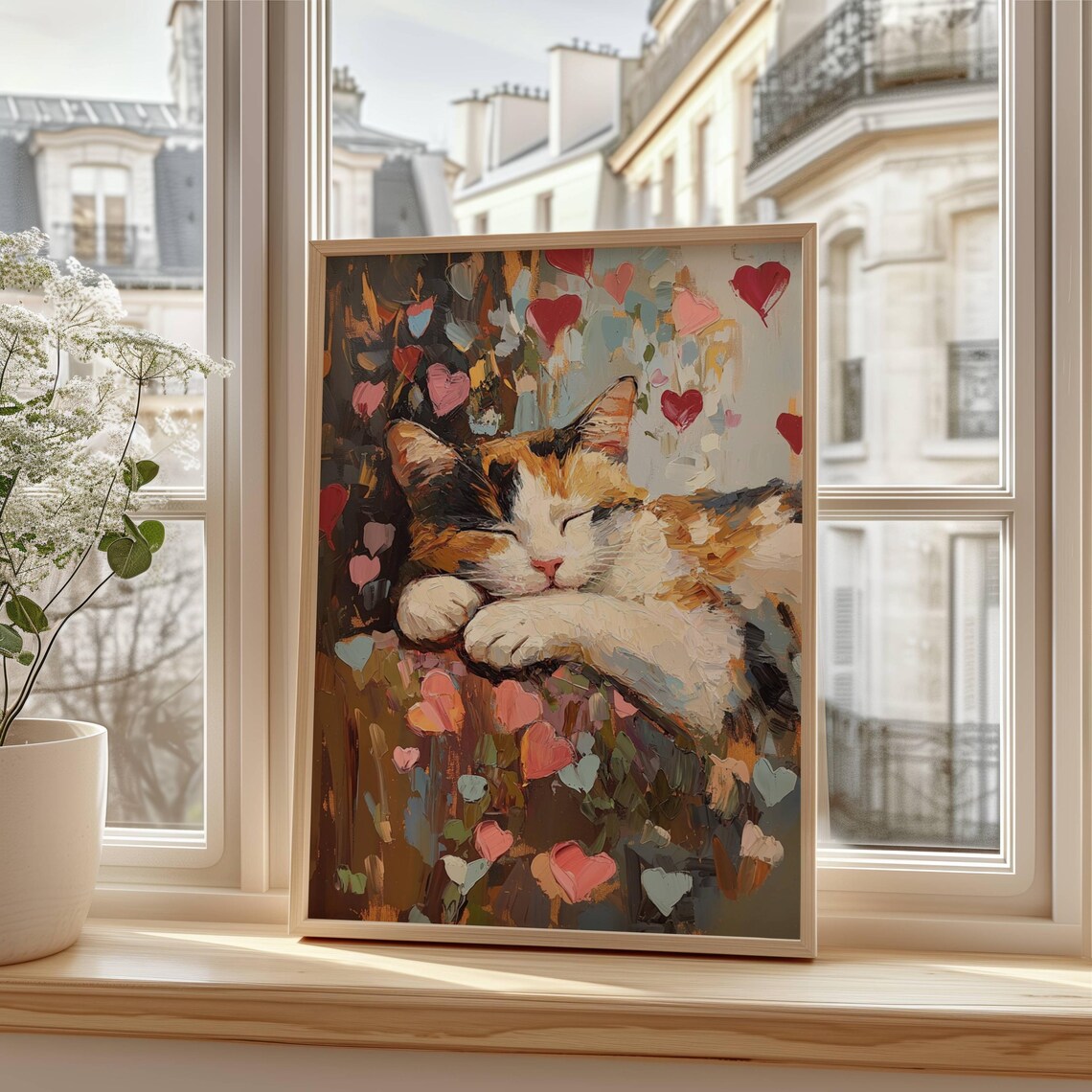 Calico Cat Valentine Print, Rustic Farmhouse Cat - Image 6