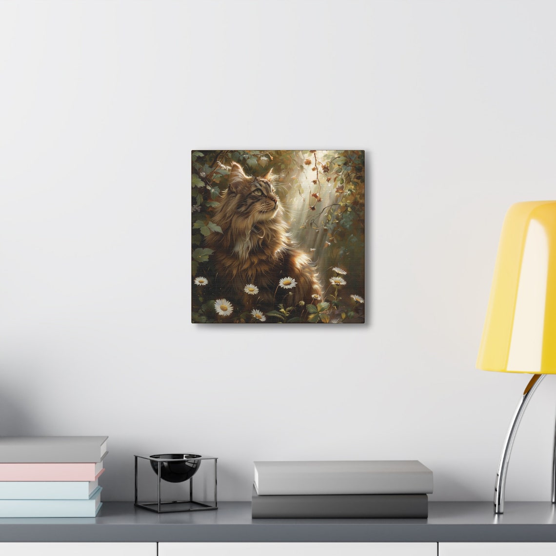 Long Haired Tabby Cat in a Sunlit Garden with Daisies Poster - Image 6