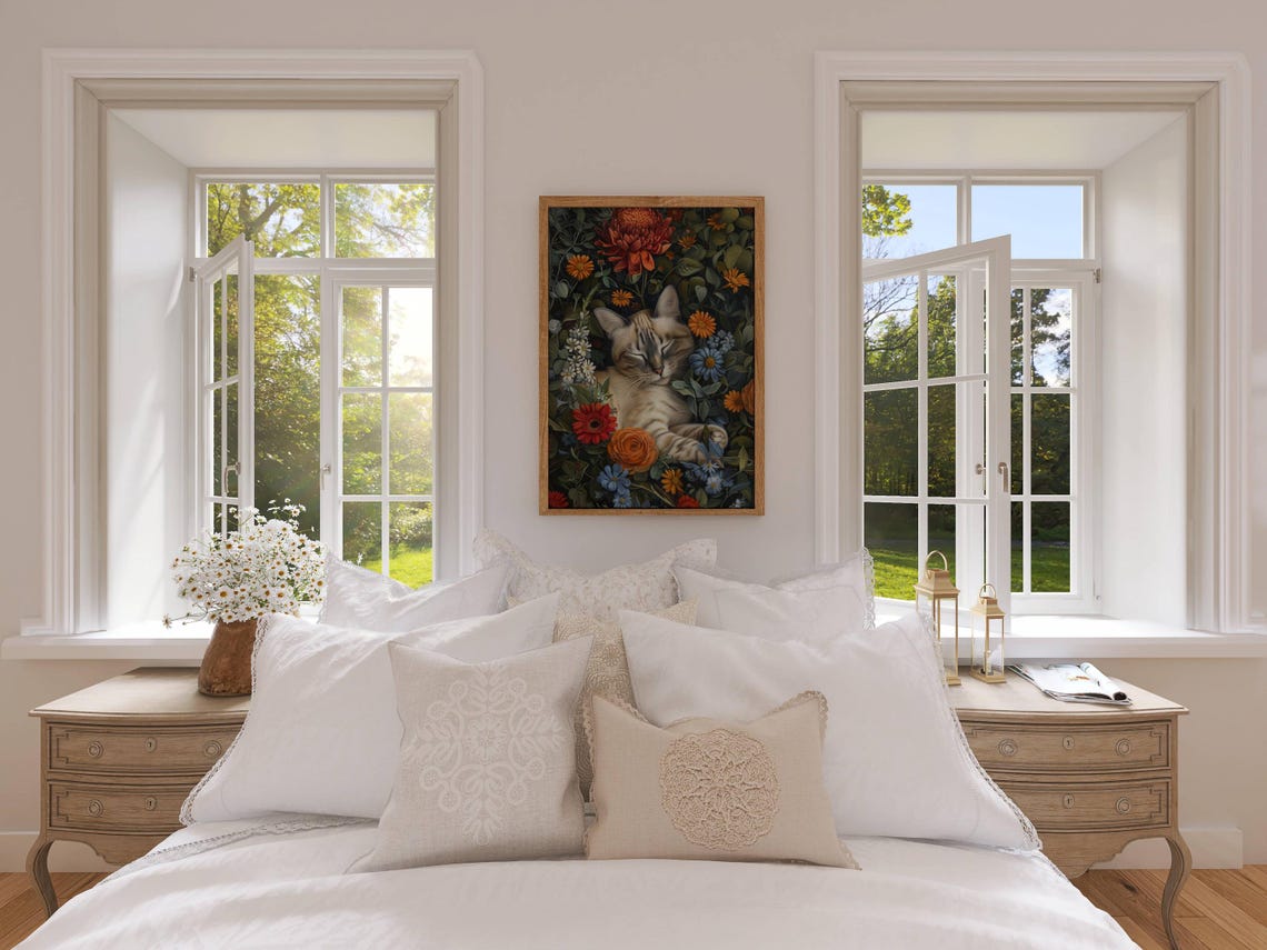 Sleeping Lynx Point Siamese Cat in a Botanical Wildflower Poster - Image 3