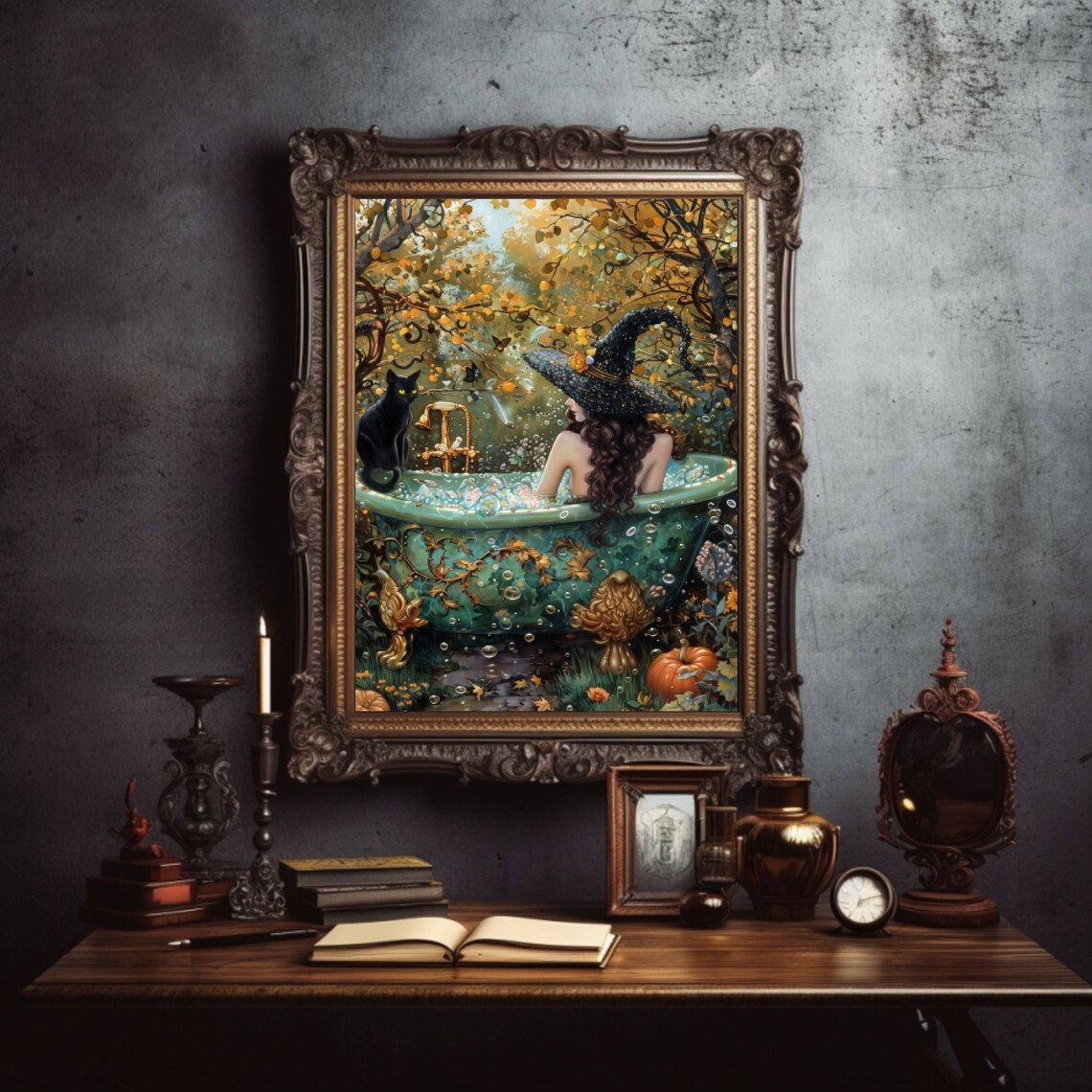 Witch In Garden Bathtub Halloween Art Print - Image 5