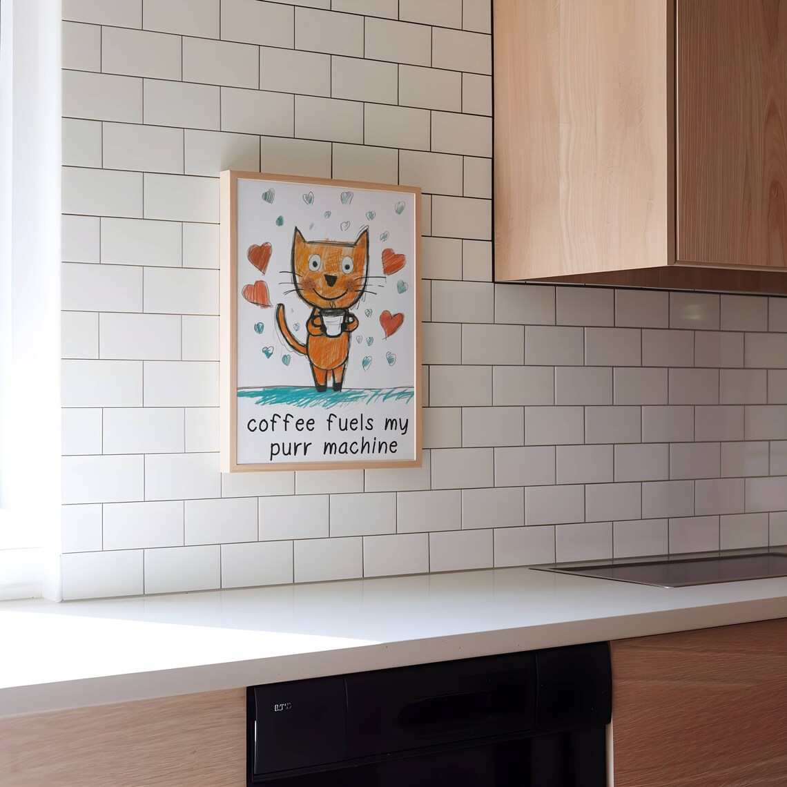 Ginger Cat Holding Coffee 'Coffee Fuels My Purr Machine' Cartoon Poster - Image 3