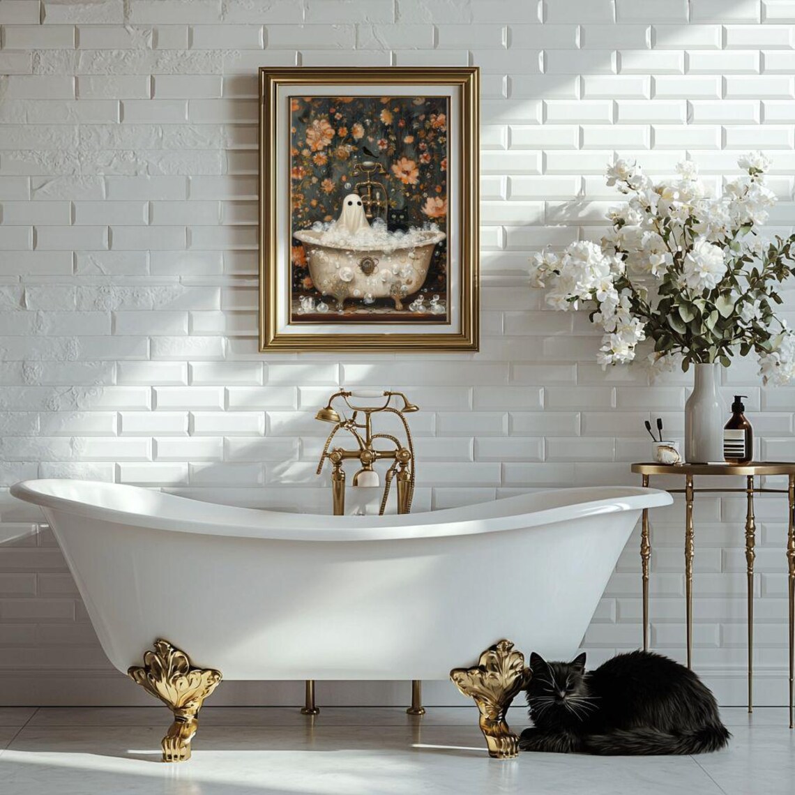 Ghost and Cat in Bathtub, Whimsigoth Halloween Poster - Image 7