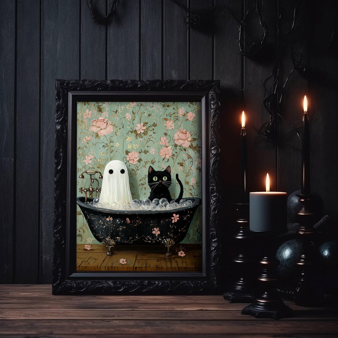 Ghost And Cat In Bath, Funny Cat Wall Art Print - Image 4