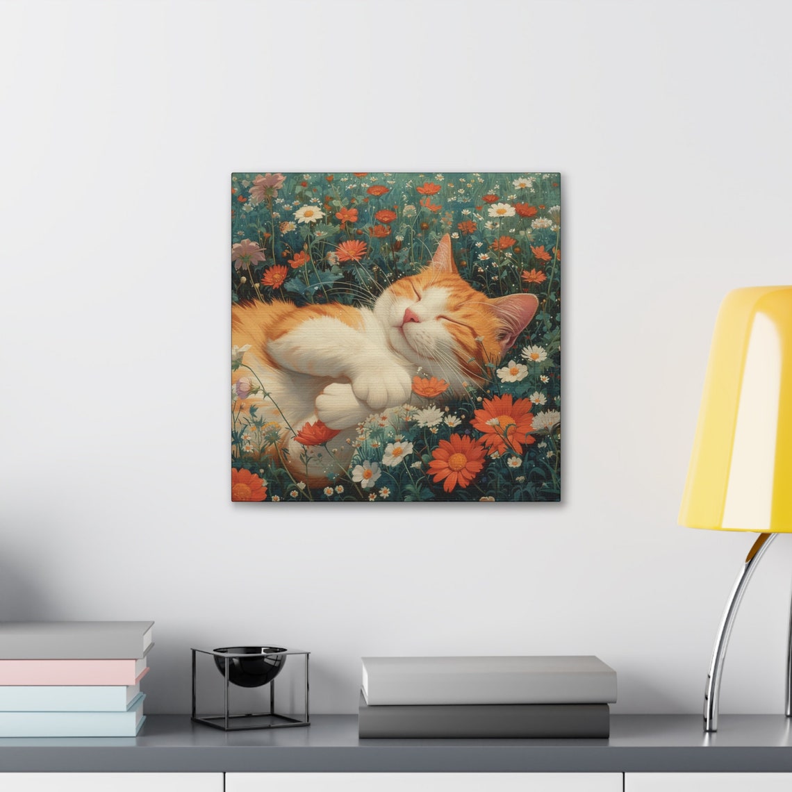 Orange and White Cat Smiling in an Orange Flower Field Poster - Image 3
