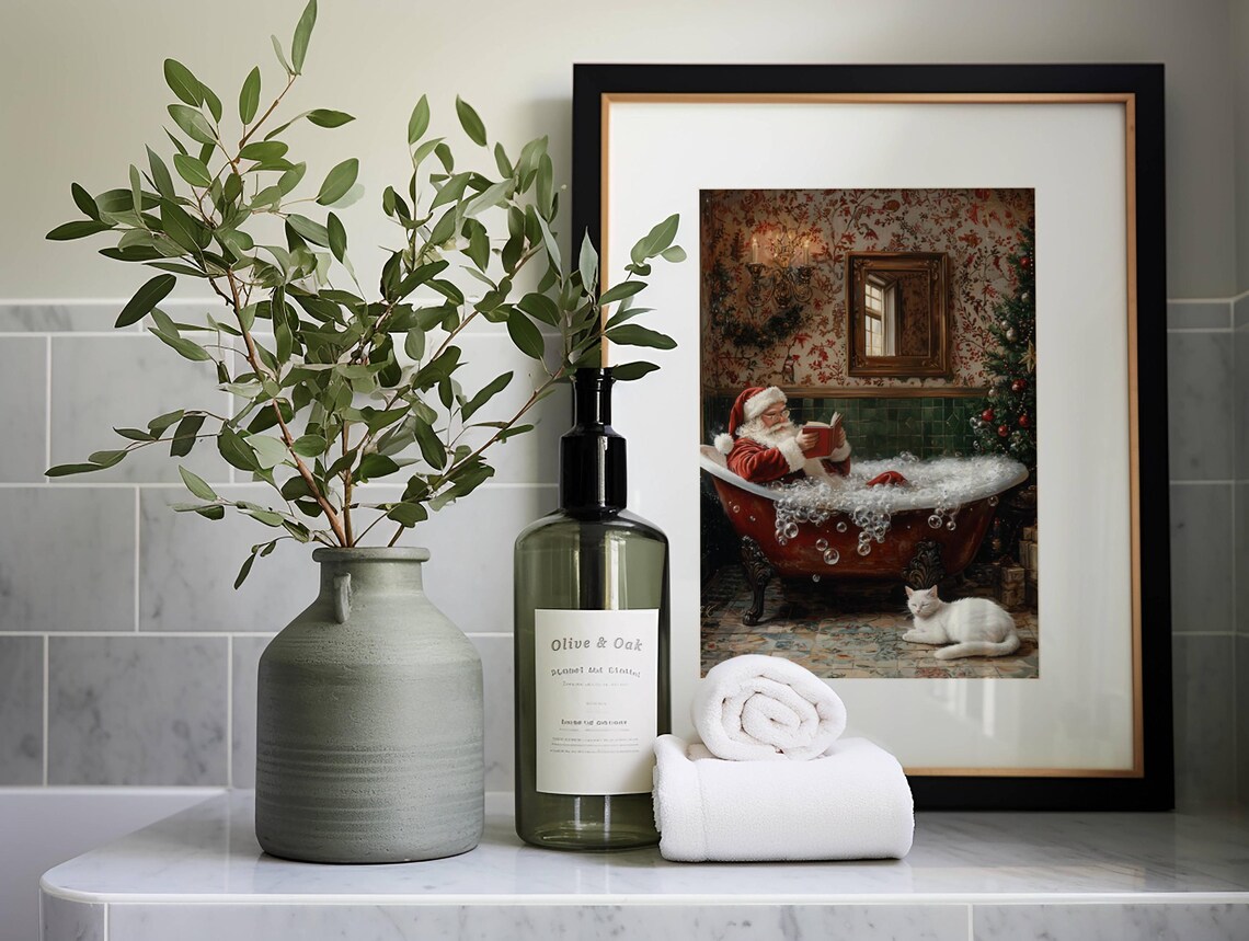 Santa Claus Reading in Bathtub Christmas Poster - Image 5