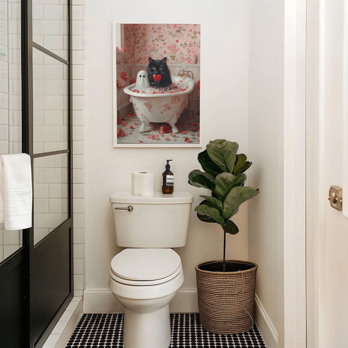 Ghost and Cat Valentine's Day Bathroom Art Print - Image 2