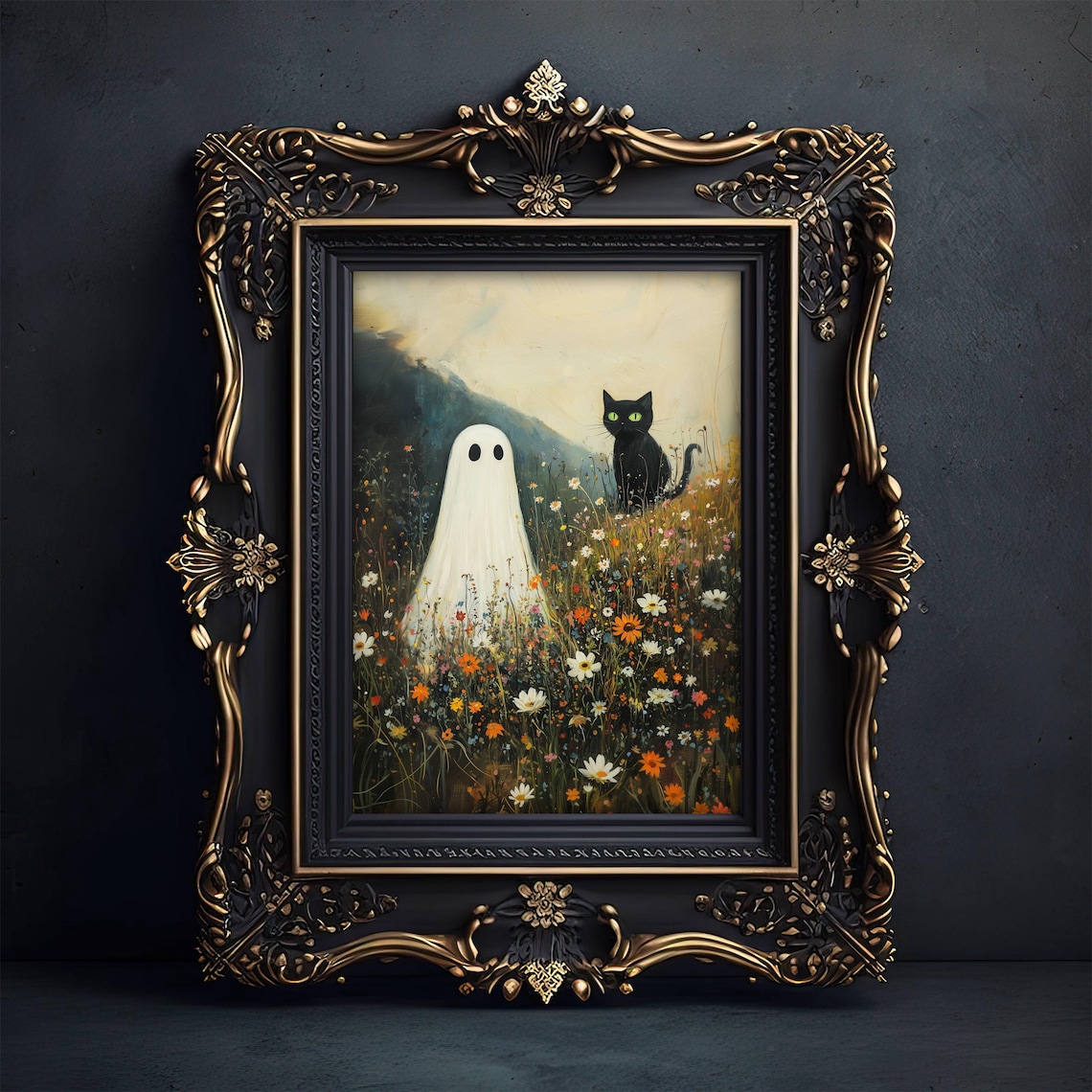 Ghost and Black Cat, Whimsigoth Halloween Poster
